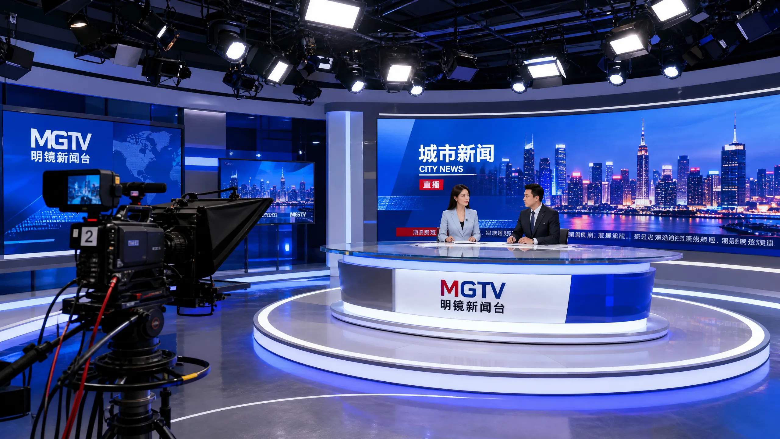 融媒体中﻿心演播大厅新闻直播现场